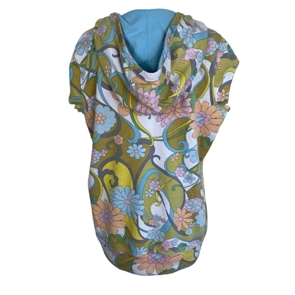 Lucky Brand Y2K Sweatshirt Cap Sleeve Hooded Vest Groovy Flower Power 70s Print - Picture 5 of 16
